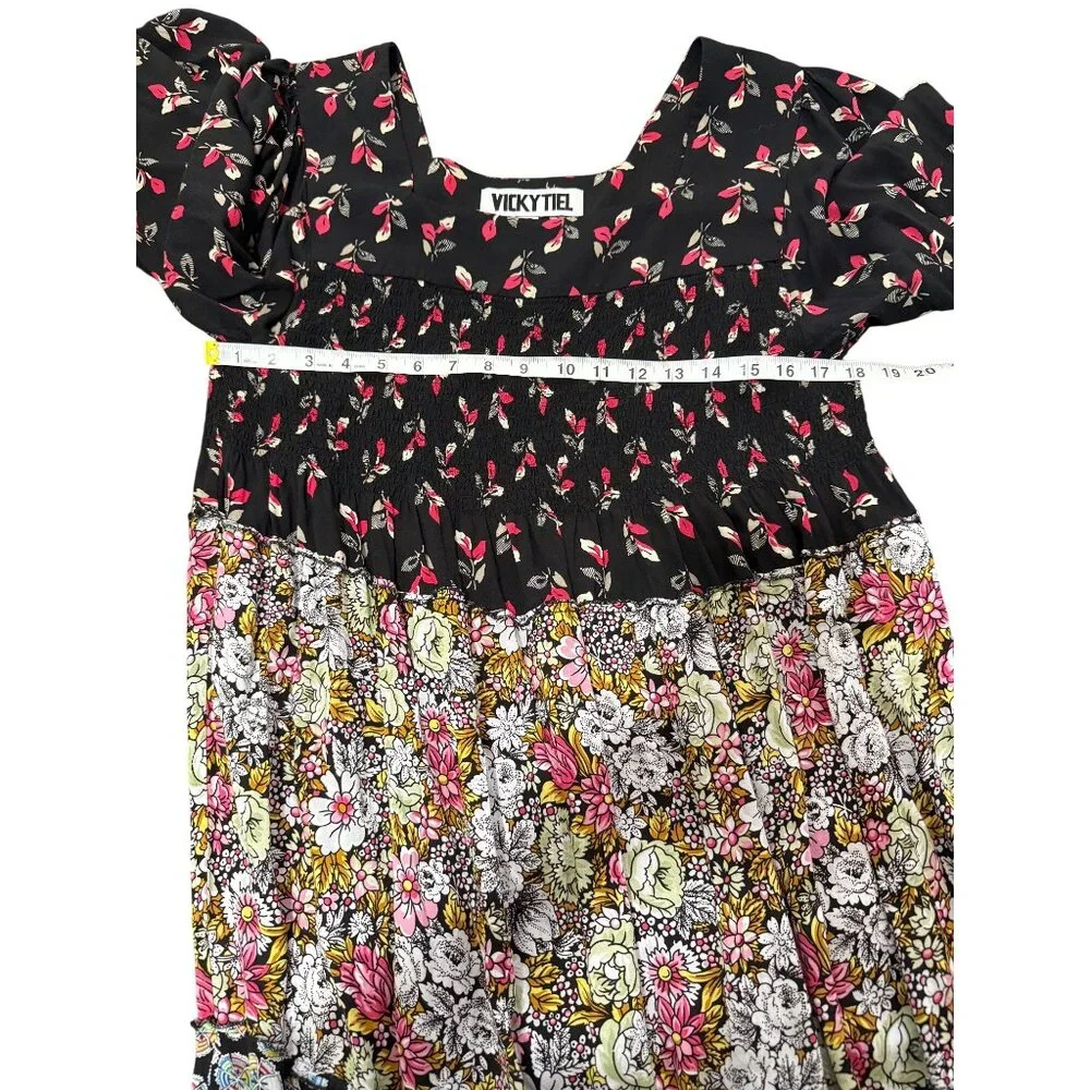 Vicky Tiel Floral Boho Dress Long Sleeve Hippie Peasant Prairie Womens Size 1X - Picture 6 of 8